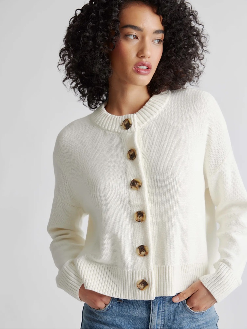 Quince 100% Organic Cotton Cropped Cardigan - Ivory